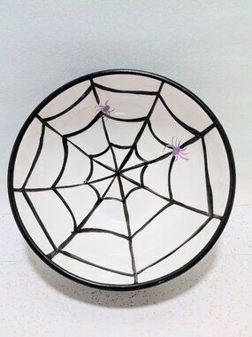 🕷️ Potter's Studio Halloween Ceramic Spiderweb Serving Bowl 🕸️NWOT